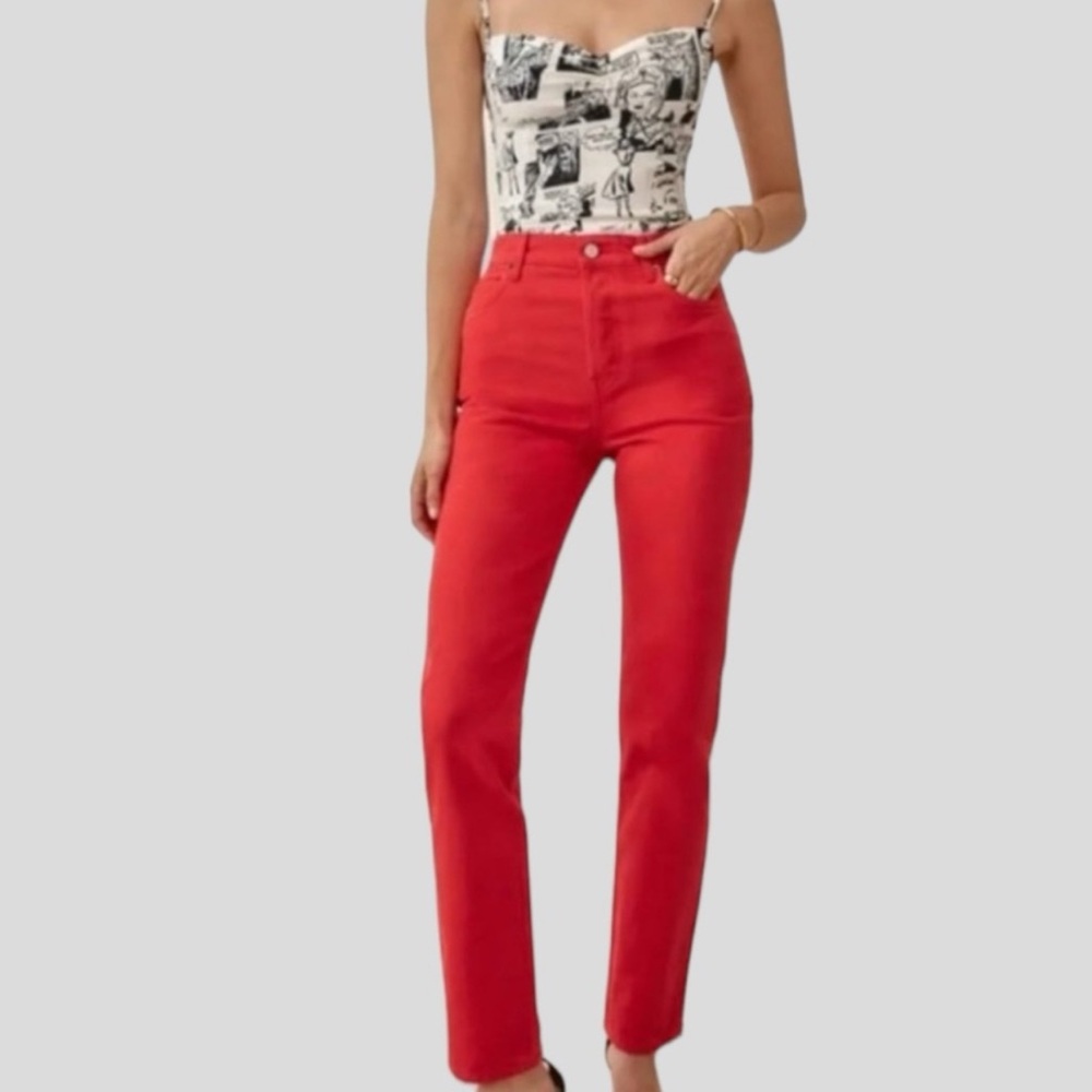 REFORMATION Cynthia High Rise Garment Dye Straight Leg Button Fly Jeans 23